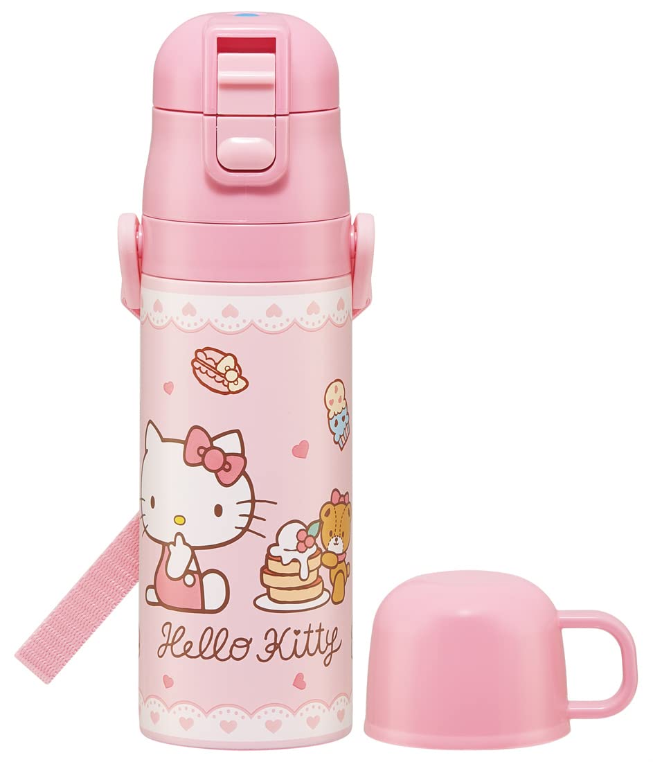 

Skater Kids Stainless Steel Water Bottle, 2-Way Design, 470ml (Direct Drinking) or 430ml (Cup Drinking), Hello Kitty Design, Lightweight, Insulated,