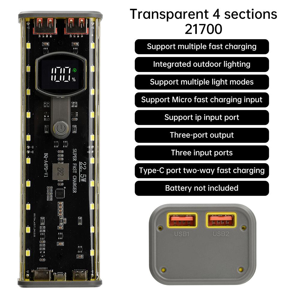 

DIY Power Bank Case Mecha Transparent Model Rechargeable Battery Case No Soldering 4pcs 21700 Battery Box жёлтый