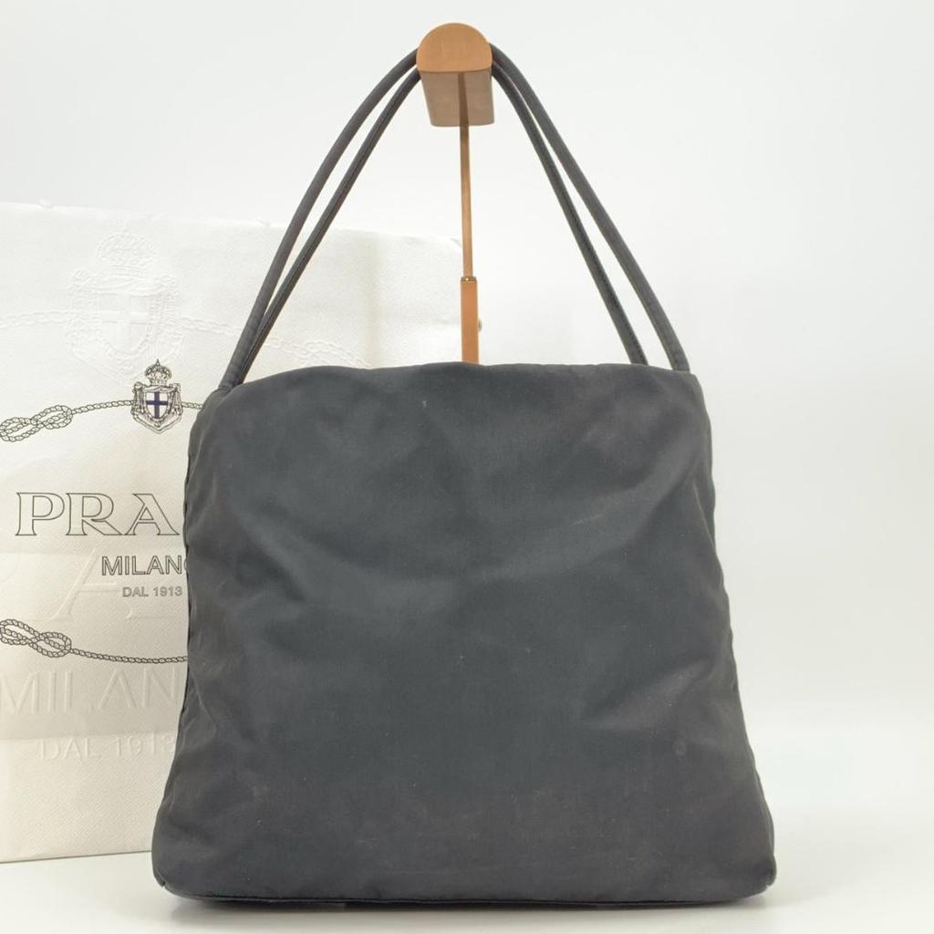 PRADA Tessuto Nylon Handbag Tote Bag Semi One Shoulder Arm Black Triangle Logo Plate Women's White Tag