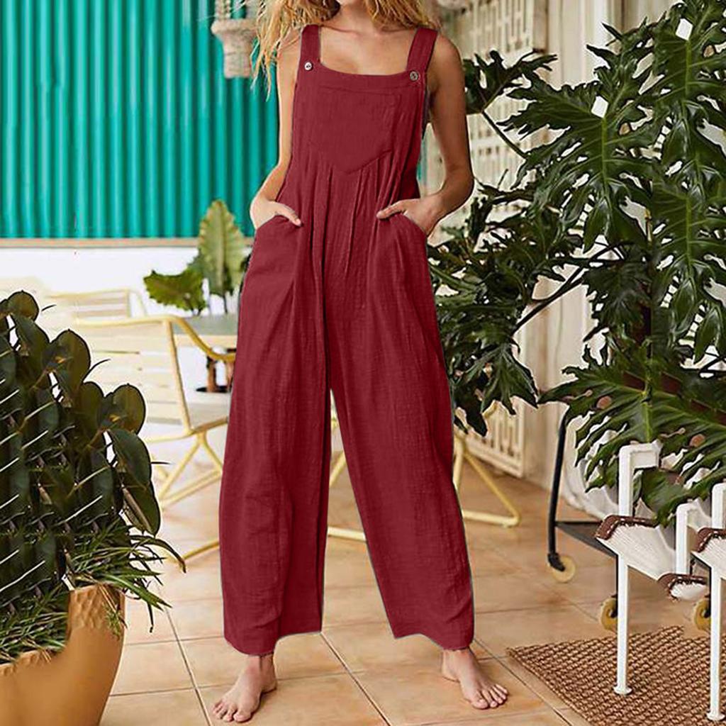 Women's Home Solid Colour Workwear Strappy Jumpsuit