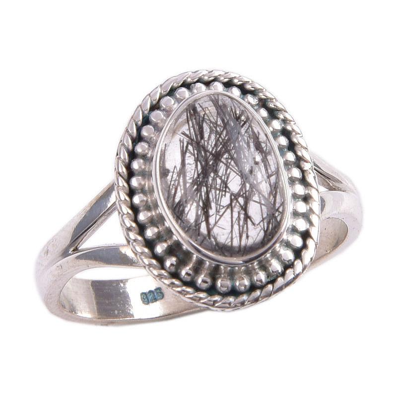 Natural Black Rutile Gemstone 925 Solid Sterling Silver Jewelry Ring Size 8 M1c27