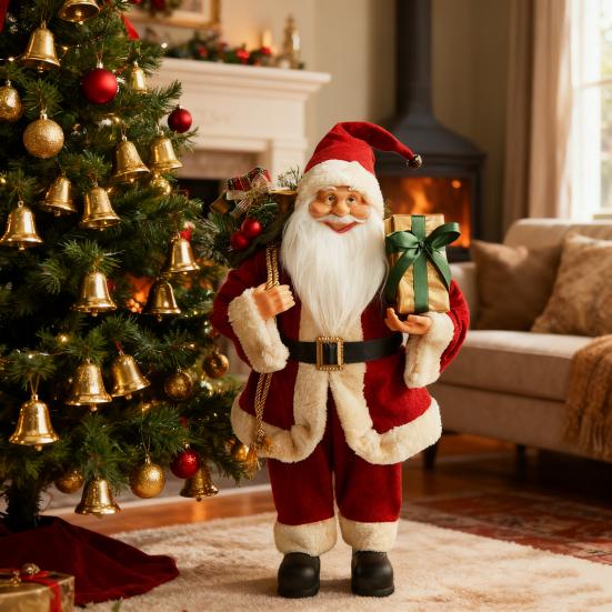 Figurină Moș Crăciun de Crăciun Figurină Moș Crăciun în picioare cu sac de cadouri și cutie de cadou Decorațiune de Crăciun pentru petrecerea de sărbători Decor pentru casă