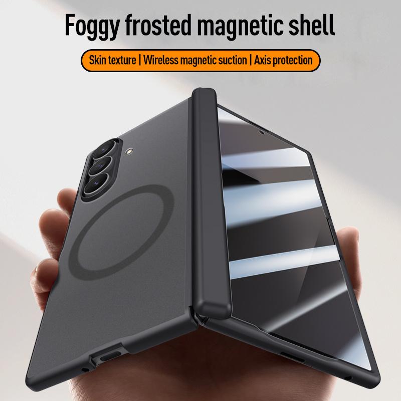 For Samsung Galaxy Z Fold7 Screen Protect Film Magnetic Electroplated Matte Phone Case For Magsafe Middle Hinge Shockproof Cover
