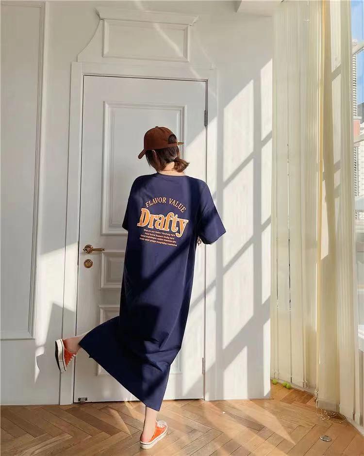 Plus Size Korean Style Printed T-Shirt Dress: Knee-Length Skirt for Summer Fashion