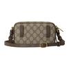 Gucci Ophidia Distressed Double G Logo Zipper Closure Canvas And Leather Trim Crossbody Shoulder Bag Men Bags Beige Ebony 722557-96IWT-8745