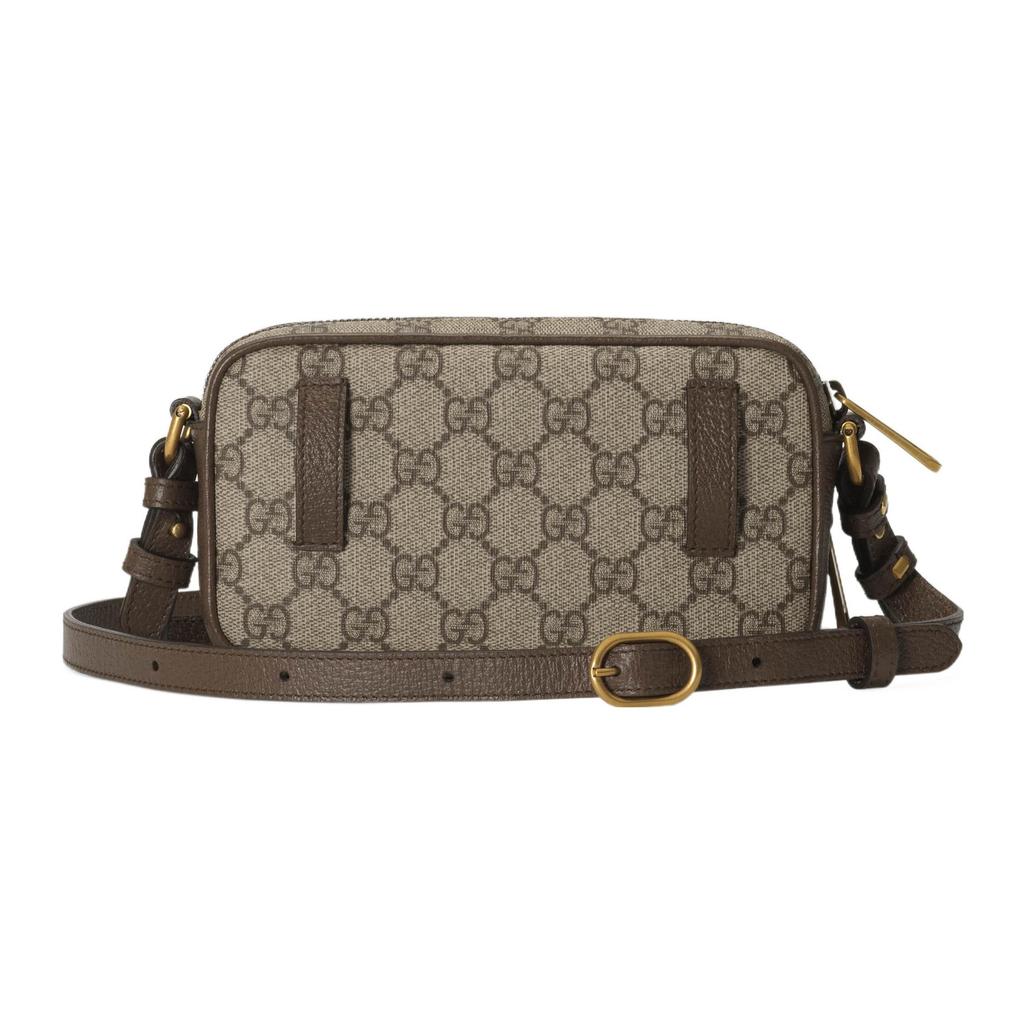 Gucci Ophidia Distressed Double G Logo Zipper Closure Canvas And Leather Trim Crossbody Shoulder Bag Men Bags Beige Ebony 722557-96IWT-8745