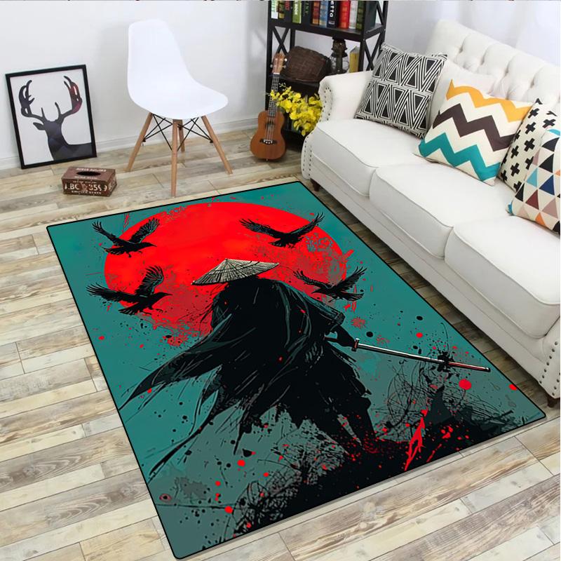 1Pc Samurai Print Rug - home decoration Carpet For Living Room Bedroom Flooring Computer Chair Area Rug