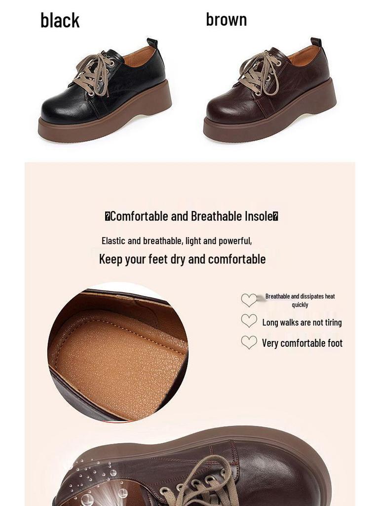 Women's Fashion Leather Loafers: Non-slip, Thick Sole, Lace-up, Casual, Versatile Shoes for Spring and Autumn.