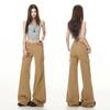 Spring Summer Classic Khaki Big Pocket Low Waist Cotton Stretch Casual Cargo Denim Pants For Ladies Casual Pants Oversize Denim Trousers
