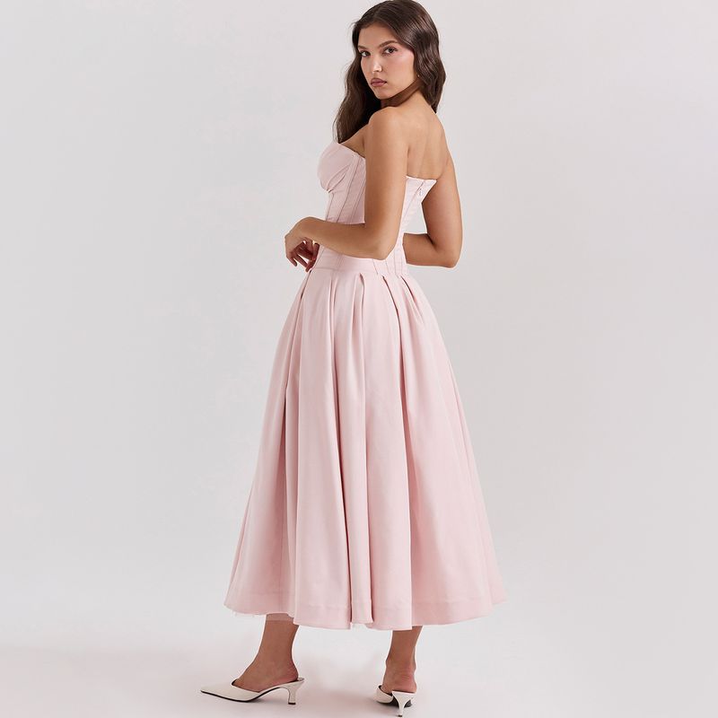 Fall 2024 New Arrival Graceful Tube Top Swing Long Formal Dress V Sharp Angle Fishbone Cinched Waist Slim-Fit Dress