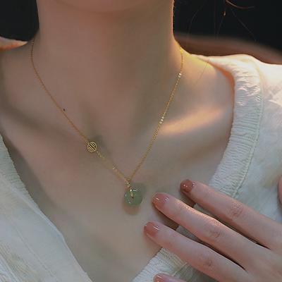 S925 Sterling Silver Necklace, Safe Buckle Necklace, Fashionable Temperament, Chinese Style Design, Lucky and Lucky Hetian Jade Clavicle Chain