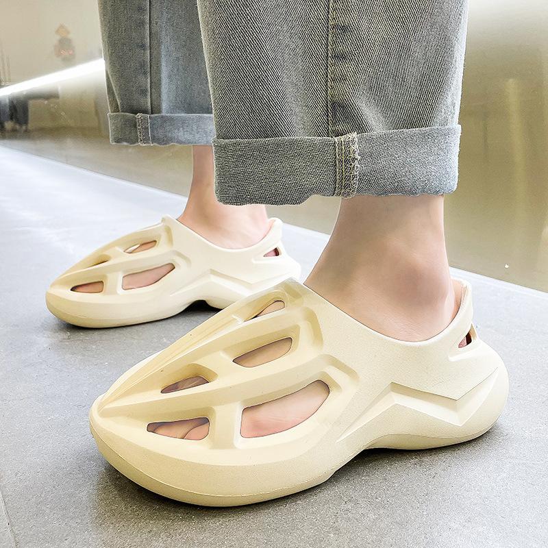 

Пещерная обувь для женщин, сандалии на мягкой подошве для ношения на улице, модные пляжные, домашние, крутые тапочки 45 бежевый