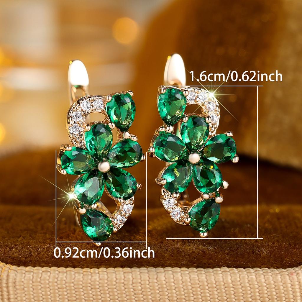 Luxury Female Green Zircon Stone Hoop Earrings Fashion Gold Color Wedding Jewelry For Women