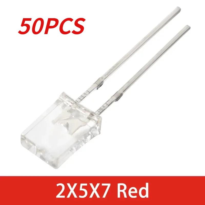 50/100PCS Square LED 2x5x7mm LED Transparent Luminescence Lights Diodes Kit White Red Yellow Blue Green Electronic Components