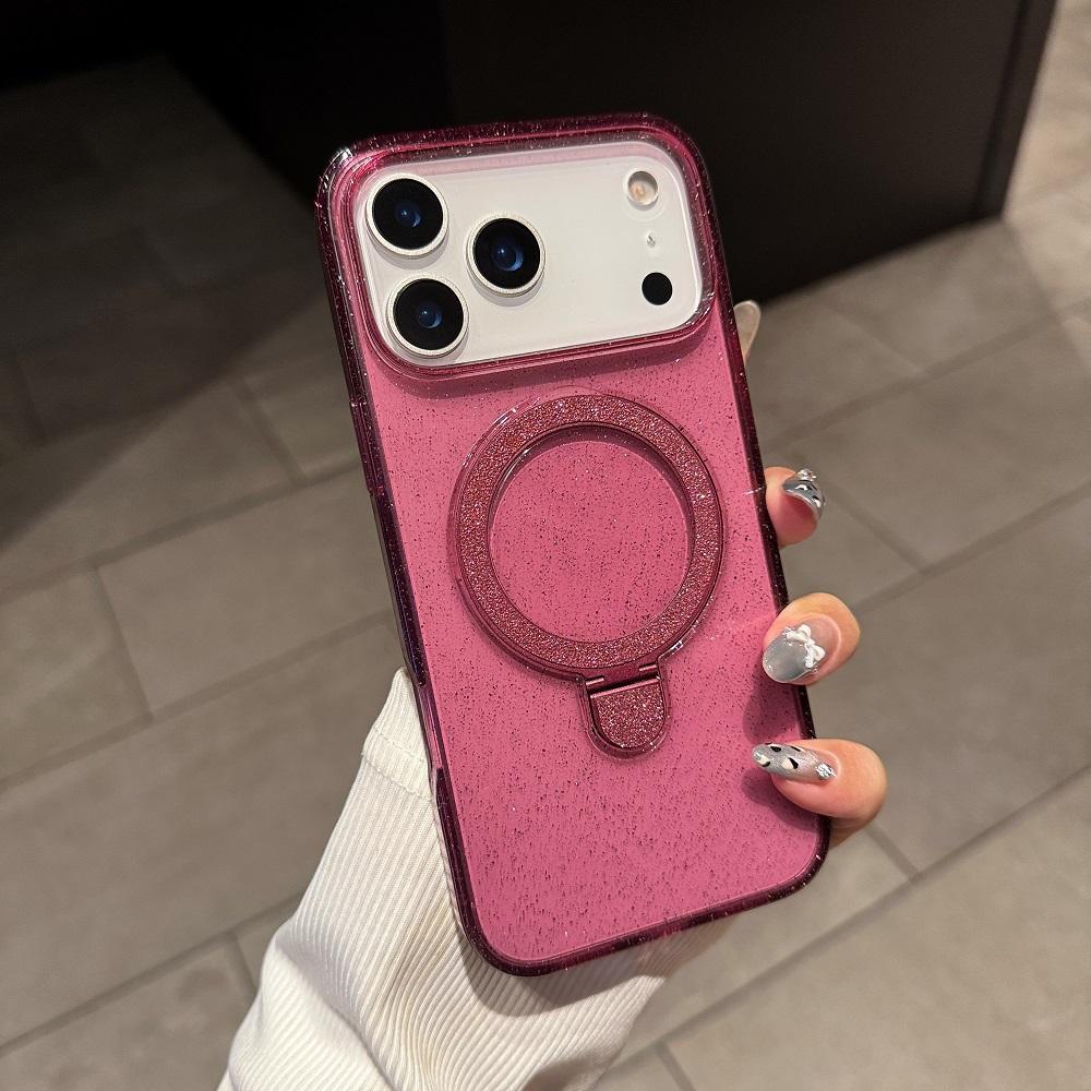 Transparent Glitter Bracket Phone Case For iPhone 17 16 15 14 Plus 13 12 11 Pro Max Luxury Shockproof Protective Back Cover
