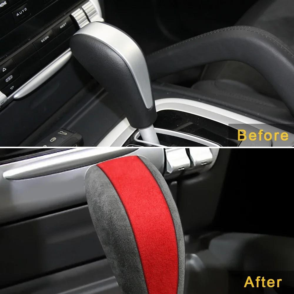 Genuine Leather Cow Suede Gear Shift Knob Cover for Porsche Cayenne 2004-2009 Protector Case Frame Decoration Auto Accessories