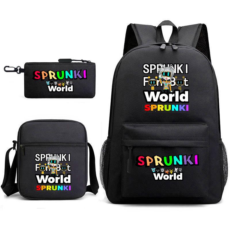 New rhythm box game merchandise primary school bag sprunki cartoon starry sky backpack 3-piece set D