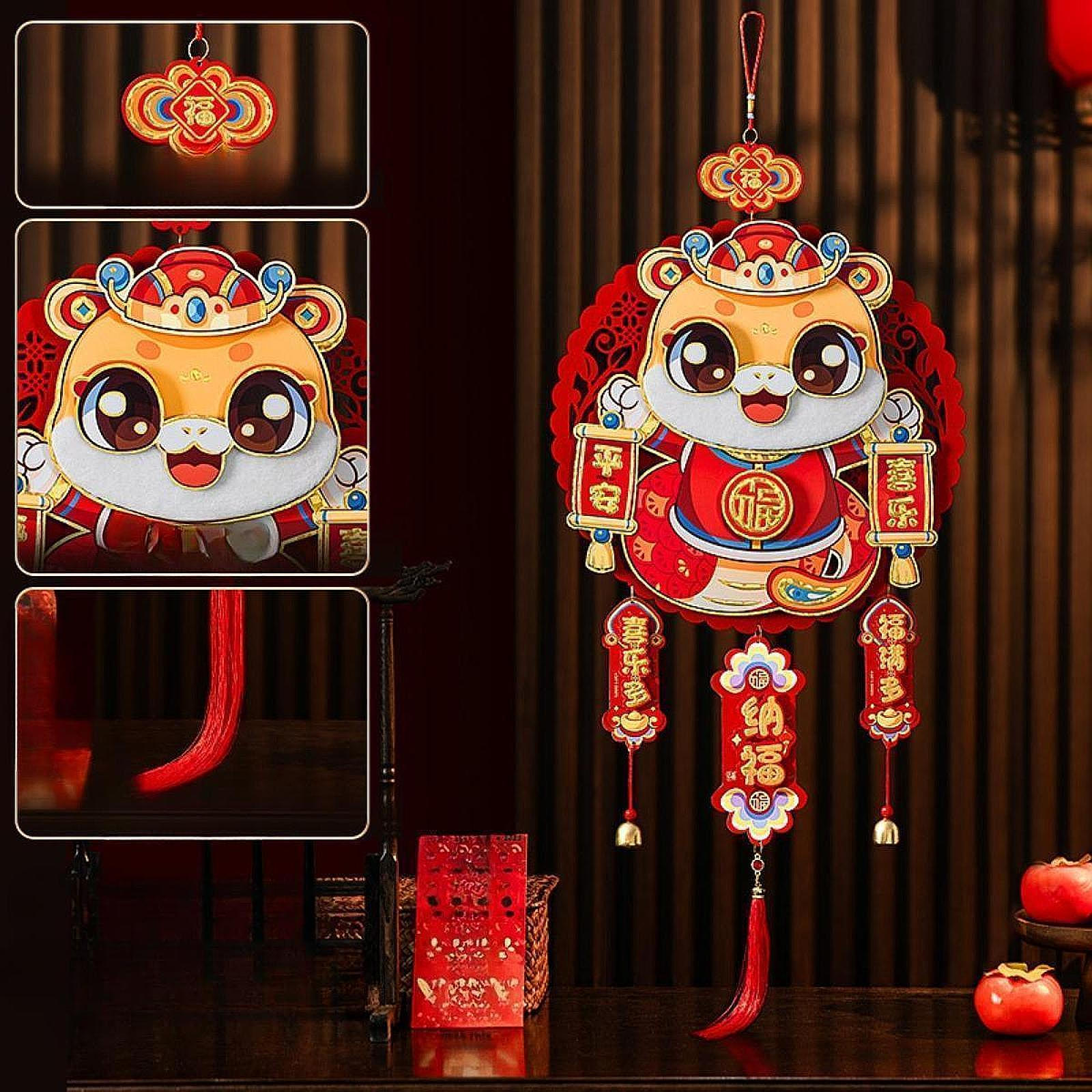 

Подвесное украшение на китайский лунный год со словами благословения 14,1x39,7 дюймов с красной кисточкой для дома Style C