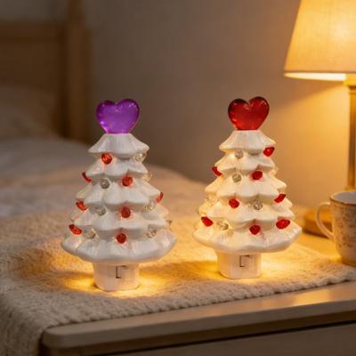 Valentine's Day Resin Tree Night Light Small Lighted Tree with Heart Topper for Bedroom Indoor Home Decor