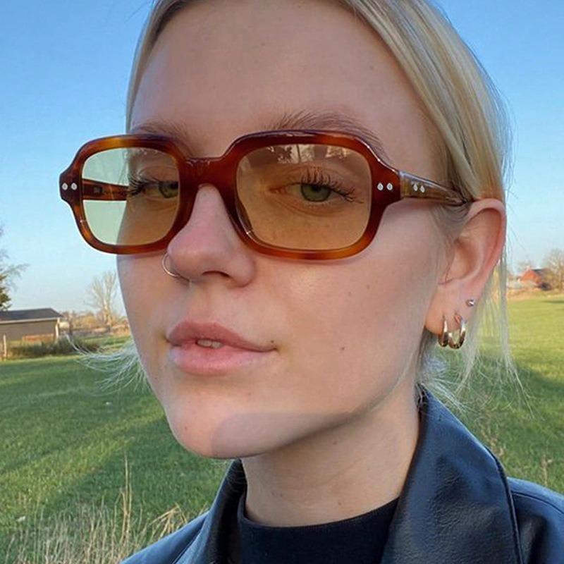 New Women Square Eyeglasses Retro Polygon Sunglasses Female Black Vintage Fashion Ladies Shades Double Beam Eyewear