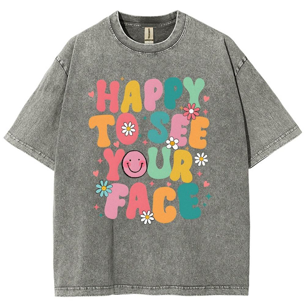 Colorful Cute Letter Print T-Shirt Unisex Fashion Round Neck Washed Cotton Short Sleeve Top 2024 Design Sense Casual Tee