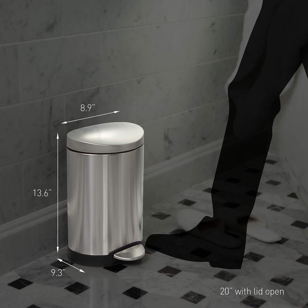 Simplehuman CW1835 6L Semi-Round Step Can with Pedal Lid, Soft-Close Stainless Steel Trash Can