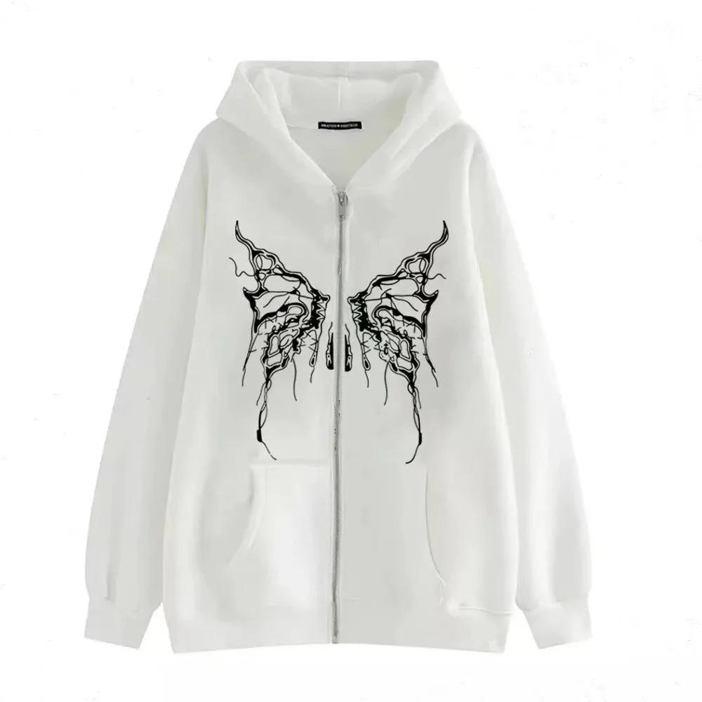 Hot Sale Of The Season Personalized Butterfly Print Zipper Hoodie Unisex Loose Outerwear Trendy Sweatshirt for Autumn Couples Co