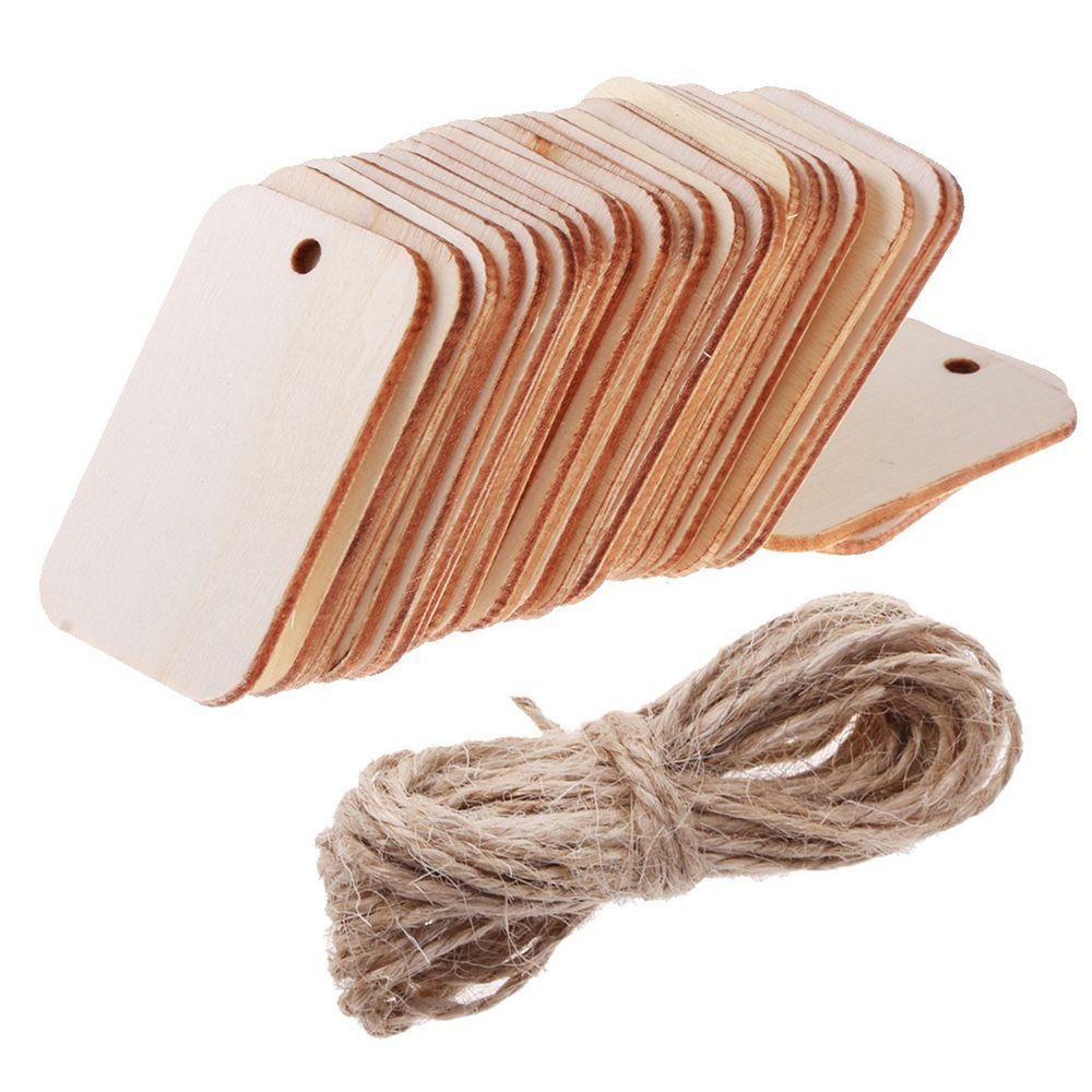

25PCS/SET Unfinished Party Favor Hanging Scrapbooing Wooden Tags Rope Wedding
