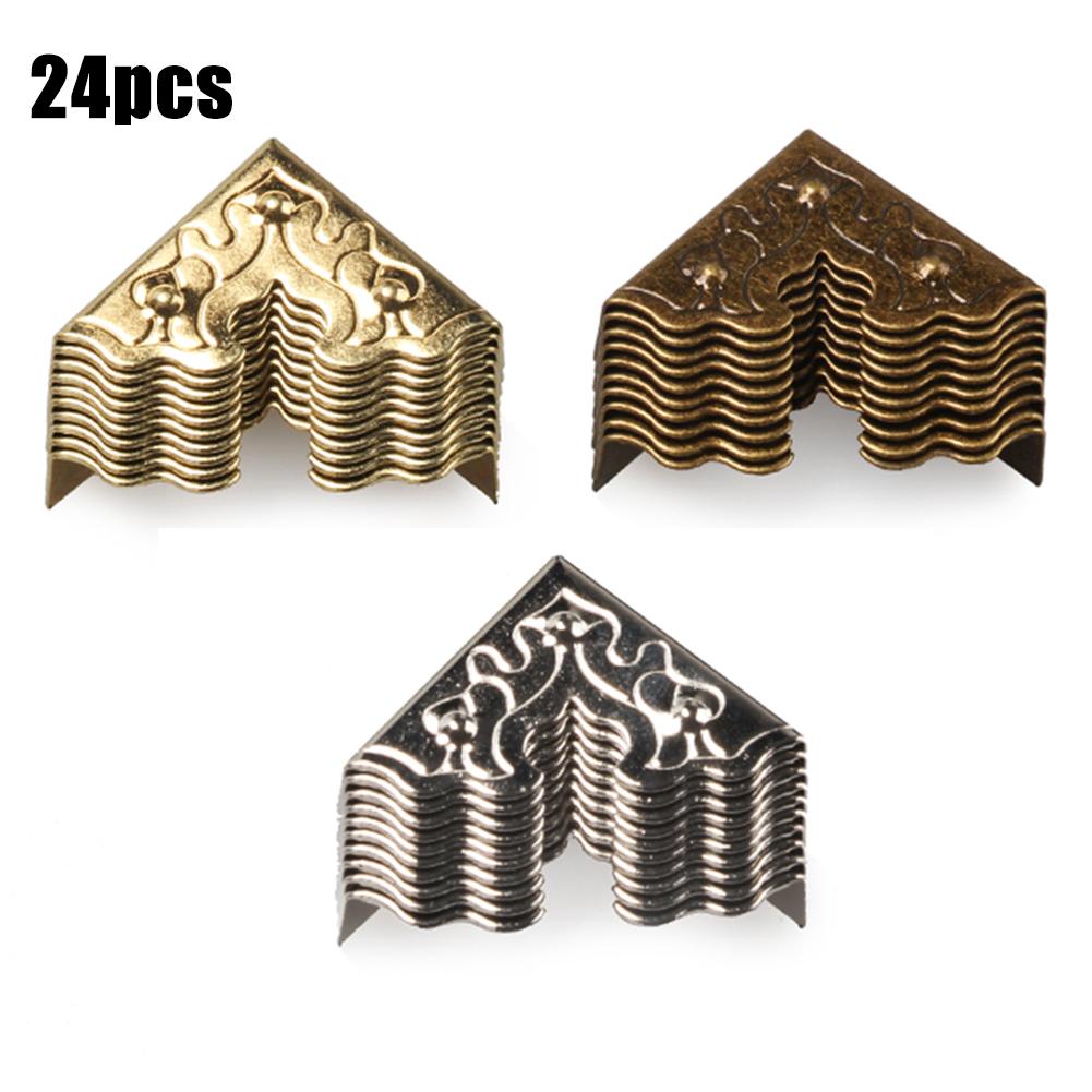 24PCS Antique Corner Protector Jewelry Chest Box Wooden Case Decorative Corner Protector Furniture Hardware Corners Brackets