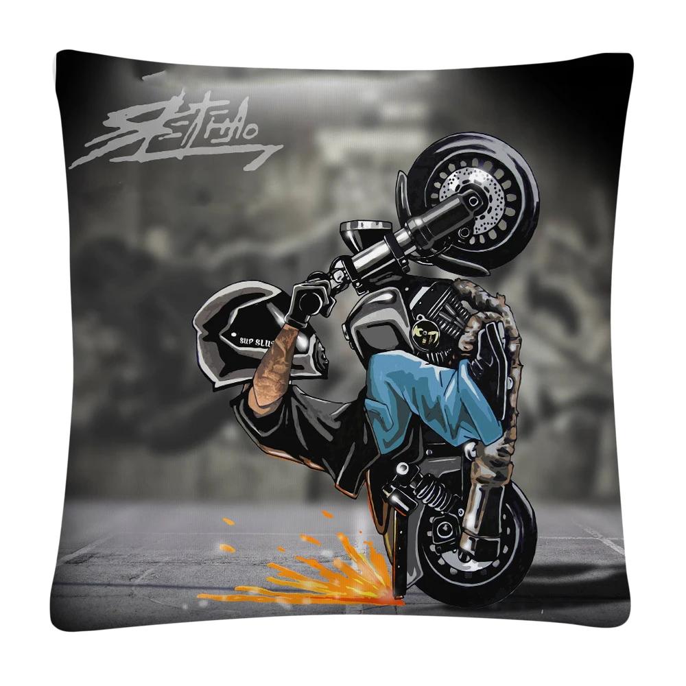 Stunt Sports Cartoon Pattern Soft Polyester Pillow Case for Sofa Home Car Decoration Pillowcase