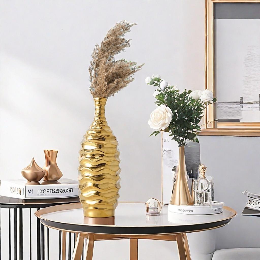 Moderne Galvanisierte Gold Keramikvase Wohnzimmer Blumenarrangement Ornamente Moderne Irreguläre Kunst Hydrokulturvase Dekoration