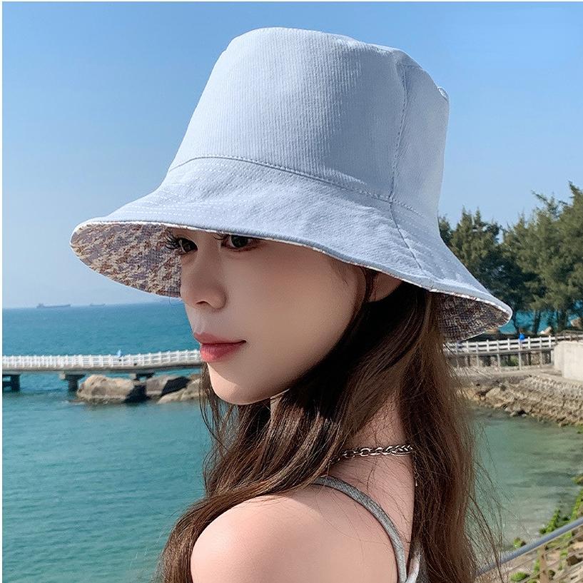 

Korean Spring Summer New Double-Sided Floral Print Fisherman Hat Women s Casual Oversize Face Covering Sun Protection Bucket Hat M небесно-голубой