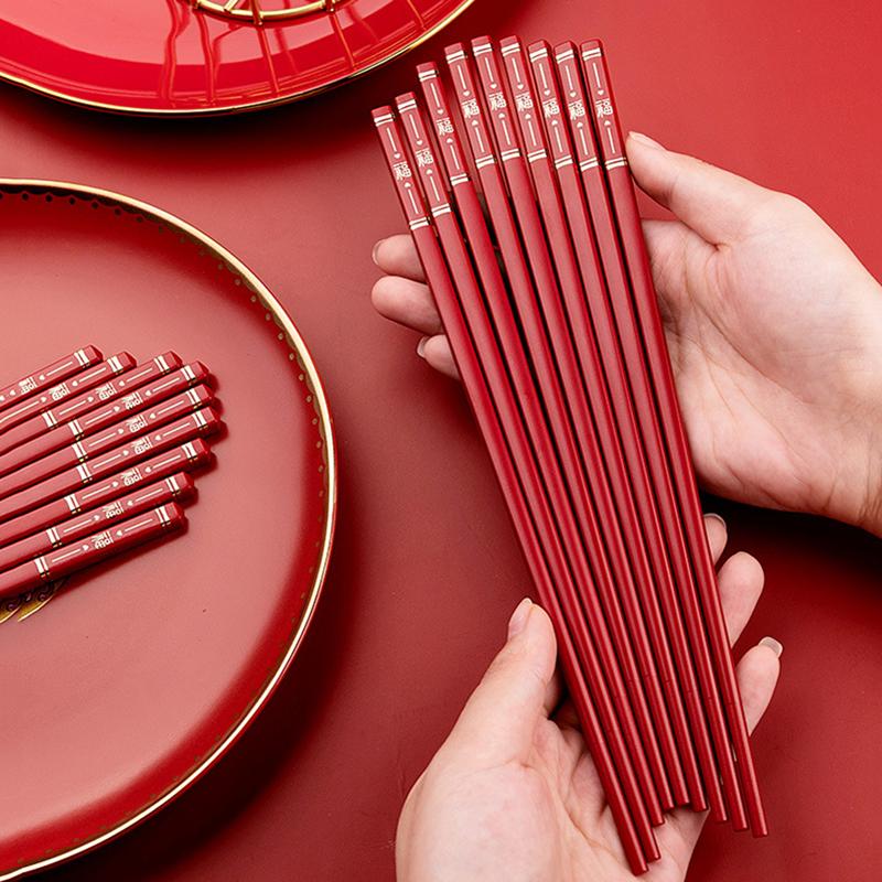 Zestaw 5 par czerwonych pałeczek z włókna szklanego wielokrotnego użytku antypoślizgowe pałeczki do jedzenia i gotowania w stylu chińskim 9,5 cala
