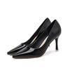 20 shallow patent leather thin heel black high heels single shoes women's shoes pointed solid color design versatile