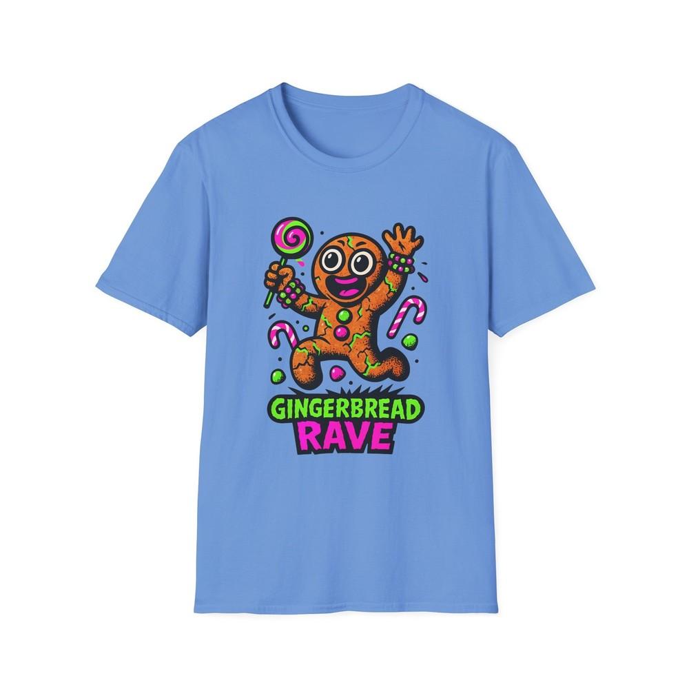 

Unisex Softstyle T-Shirt Gingerbread Rave Neon Chaos Funny Holiday Christmas L