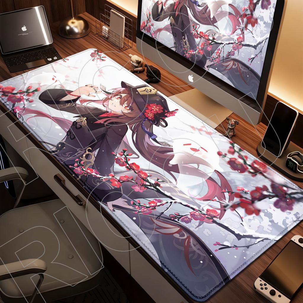 XXL Teppich Anime Hu Tao HD Druck Mauspads Gummi Gaming Genshin Impact Mauspads Tastaturmatten Computer PC Laptop Spieltischmatte