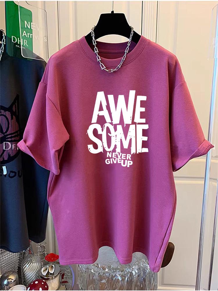 Women's 2026 Summer Korean Style Loose Fit Brushed Cotton Short Sleeve T-Shirt