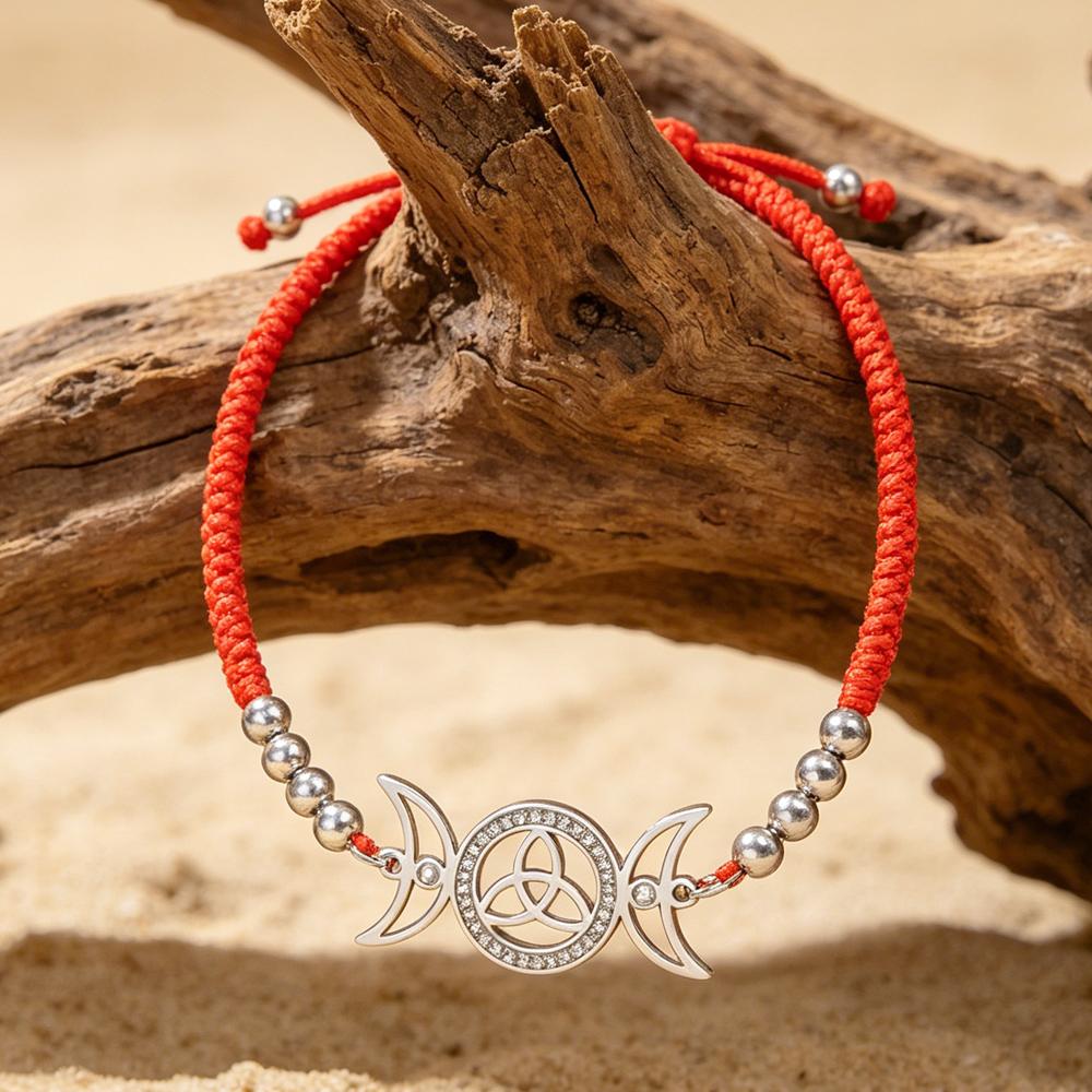 Dawapara Wiccan Triple Moon Trinity Knot Women Adjustable Bracelet Goddess Symbol Good Luck Charm Stainless Steel Jewelry
