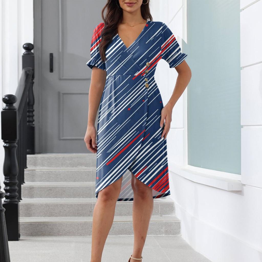 Strandkleider für Damen, Frühling, Sommer, elegantes Wickelkleid mit V-Ausschnitt, Blumenmuster, Boho-Kleid, fließendes, gerüschtes hawaiianisches Maxikleid