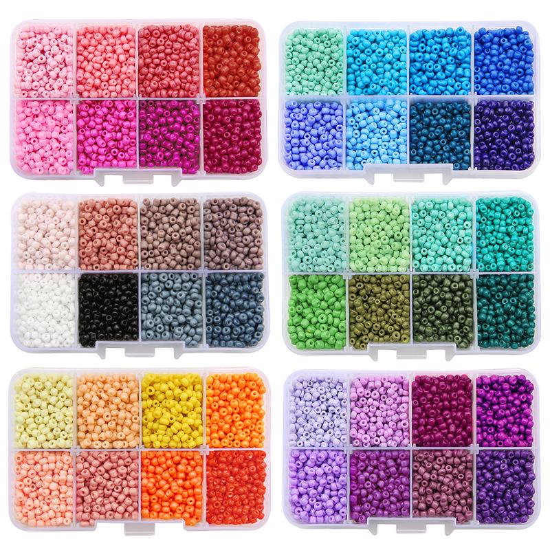 8-Compartment Solid Color Glass Seed Beads Set for DIY Bracelets & Necklaces