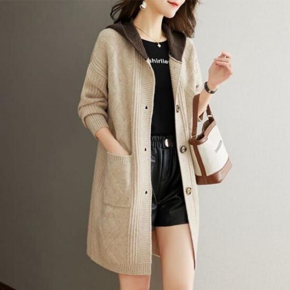 Navava Women Cozy Daily Long Sleeve Hooded Knit Cardigan Nk3217