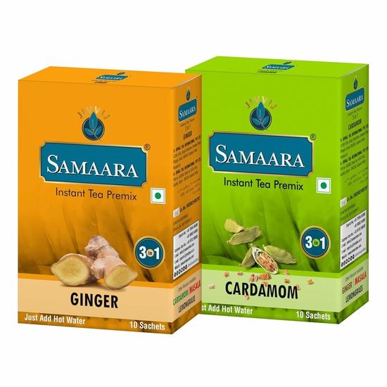 Samaara Instant-Tee-Premix-Beutel | Ingwer Adrak | Kardamom Elaichi | Aromatisierter Assam Schwarztee-Pulver | 20 Beutel Box 300g