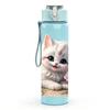 1PC Kitten Cat With Pink Floral Print 750ml Color Plastic Sports Water Bottle Leakproof Flip Straw Lid Suitable for Sports Office Home Use