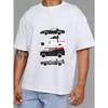 Crew Neck T Shirt White Classic Car Collection Graphic Print for Casual Wear