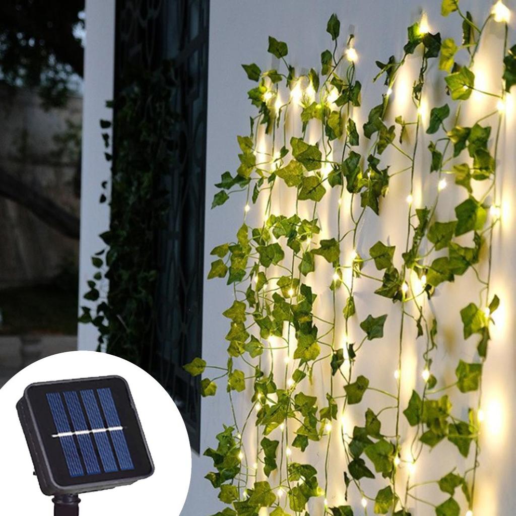 Green Leaf String Lights Solar LED Rattan Garland Ivy Vine Fairy Lights For Garden Party Wedding Terrace Campping Courtyard Decoration