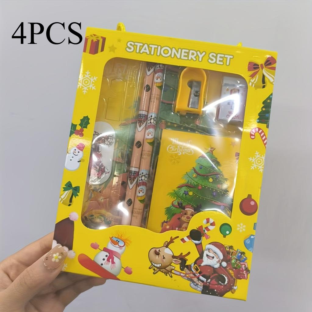 4 Sets/24 Stück Weihnachtliche Schreibwaren-Geschenksets, Tragbare Schulmaterialien für Feiertags-Geschenkaktionen, Wettbewerbspreise, Papier-Material