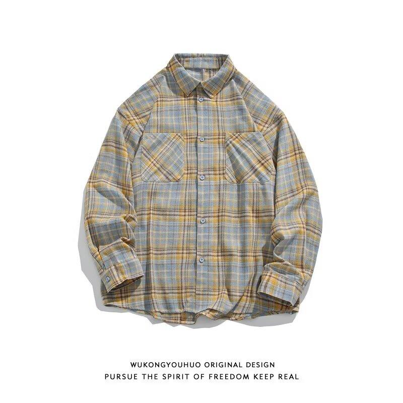 

Рубашка с длинным рукавом для мальчиков, новая весенняя рубашка в американском стиле со свободными лацканами, винтажная модная повседневная легко сочетающаяся куртка 2XL жёлтый