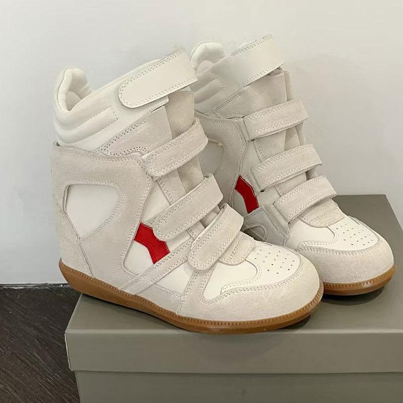

Frosted Leather Inner Height Increase Women S Shoes Instantly Increase By 7 Cm Velcro Sports High-Top Shoes Tide 38