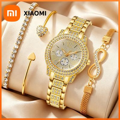 4PCS Luxury Full Diamond Women Watch Bracelets Set Fashion Ladies Quartz Wristwatches Relogio Feminino Clock Gift (Without Box)