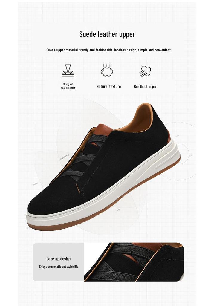 Men's Retro Genuine Leather Suede Slip-On Casual Shoes with Soft Sole - Trendy Black